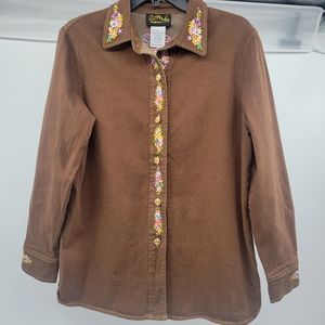 Bob Mackie Wearable Art "Maypole" Embroidered Top, Size Small